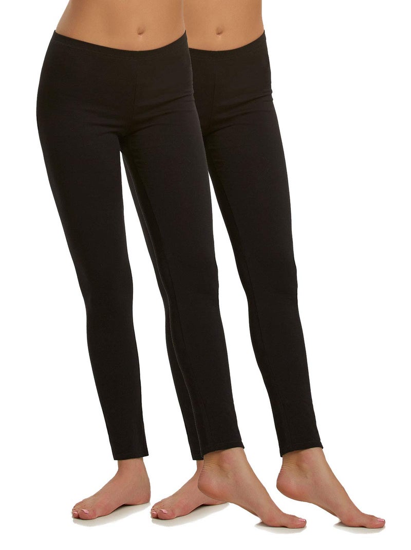 Felina Cotton Modal Leggings (2-Pack) (Large, Black) - Extra Lightweight Cotton Leggings for Women - Pajama Leggings for Women - Thin Soft Leggings - Image 1